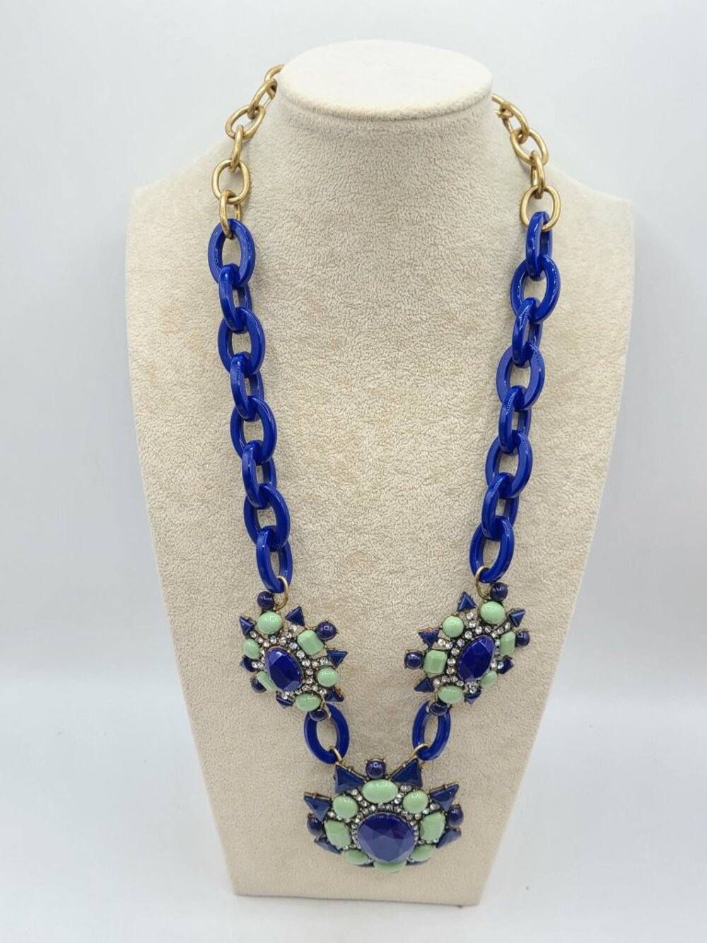 J Crew Blue Large Chunky Lucite & Crystal Necklace